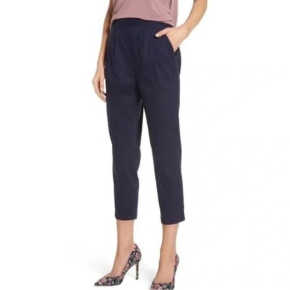 Leith Navy Blue Linen Blend High Rise Relaxed Fit Cropped Pants Large Women’s - Picture 1 of 14